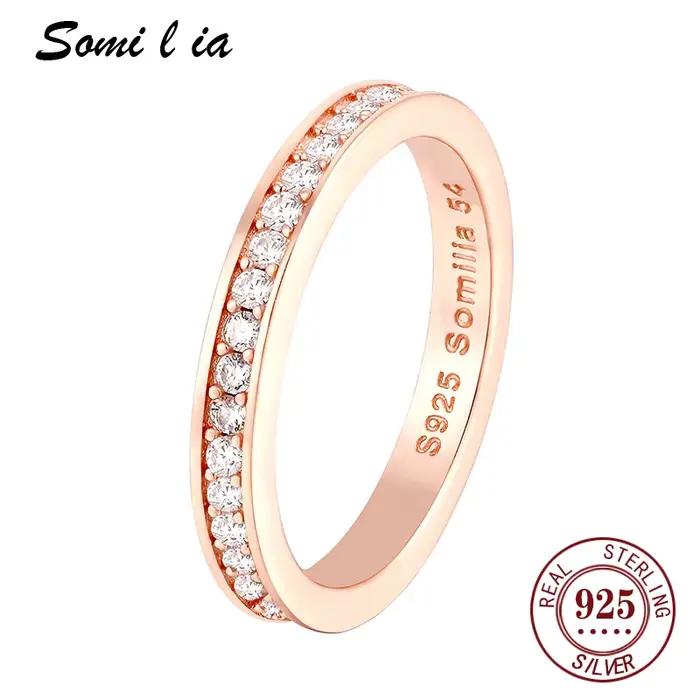SOMILIA – bagues d'éternité simples en zircon, anneaux empilables minimalistes en argent Sterling 92