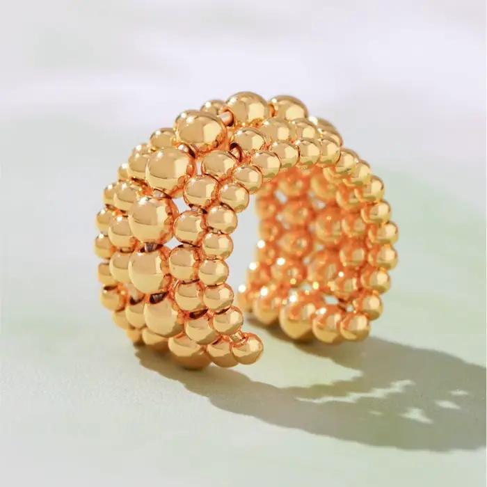 Bague de perles multicouches en acier inoxydable plaqué or 18 carats, étanche, sans ternissement, anneaux ouverts pour femmes et hommes, bijoux de couple