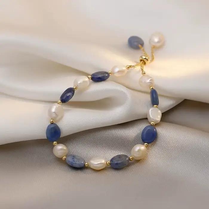 Bracelet en perles de cristal et de jade aventurine bleue, style minimaliste et élégant, design délicat pour femme, bijoux de fête