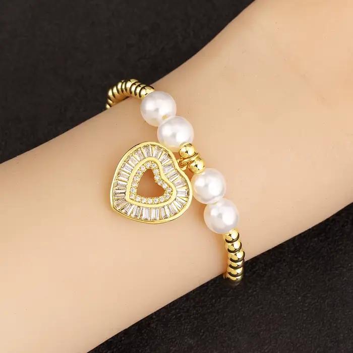 Nidin nouvelle mode coeur/champignon forme creux conception chaîne Bracelets réglable pour les femmes perles briller Zircon bijoux cadeaux