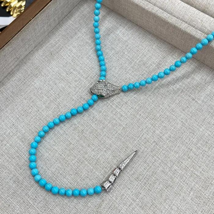 Collier Serpent Rétro Luxe Léger Incrusté de Turquoise