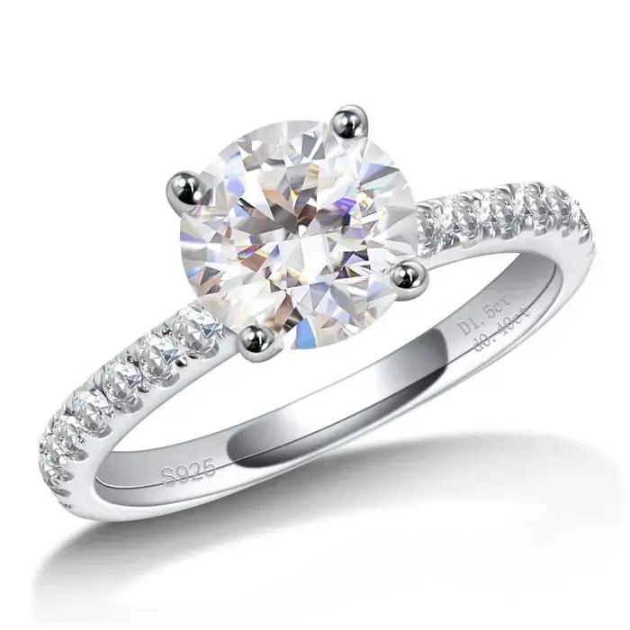 Bague de fiançailles en argent sterling 925 sertie de moissonite blanche pour femmes engagement alliance mariage luxe élégance traditionnelle