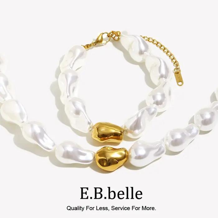 Ensemble de bijoux baroque élégants en acier inoxydable plaqué or 18 carats perles irrégulières pour femmes occasions sociales