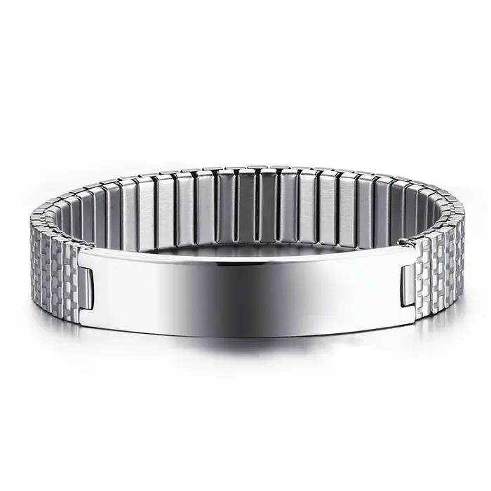 Hommes femmes personnaliser graver nom Image Bracelet extensible avec bande élastique en acier inoxydable bracelets personnalisés bijoux unisexe