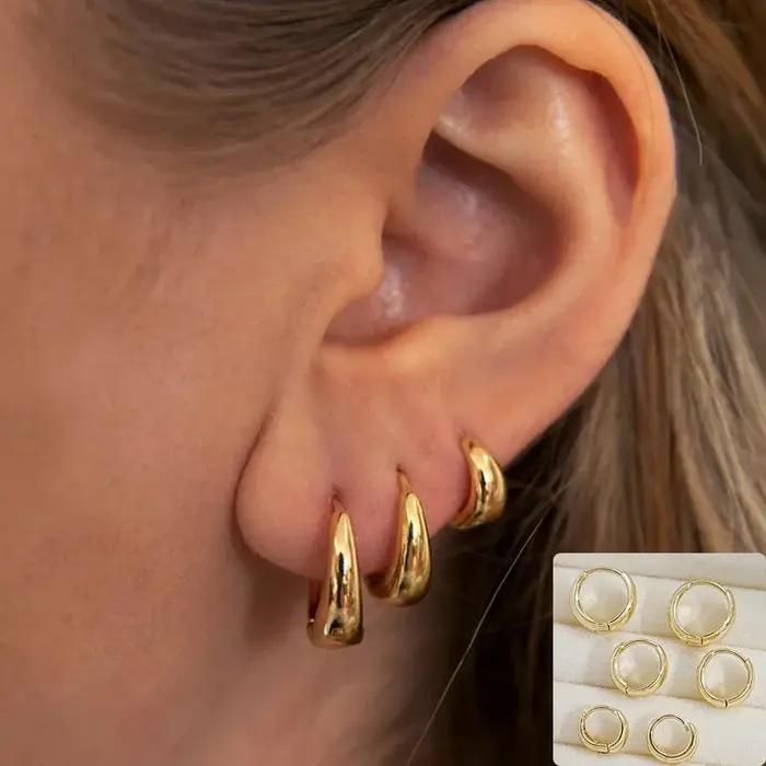 3 paires ensemble mode acier inoxydable cristal ovale Huggie boucles d'oreilles pour femmes 18K plaqué or balancent cerceau boucle d'oreille Punk bijoux