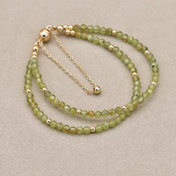 Bracelet de perles bohème Simple et élégant de 3MM, Double couche de perles de cristal olivine, brin magnétique, bijoux à la mode pour femmes