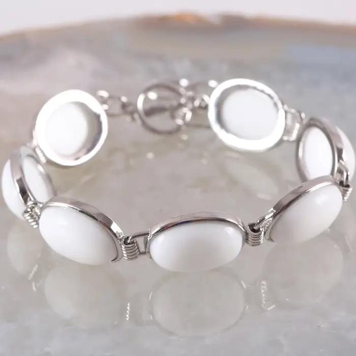 Bijoux faits à la main Bracelet opale blanche pour femmes ovale cabine Cabochon perles naturel rose Rhodonite noir Onyx