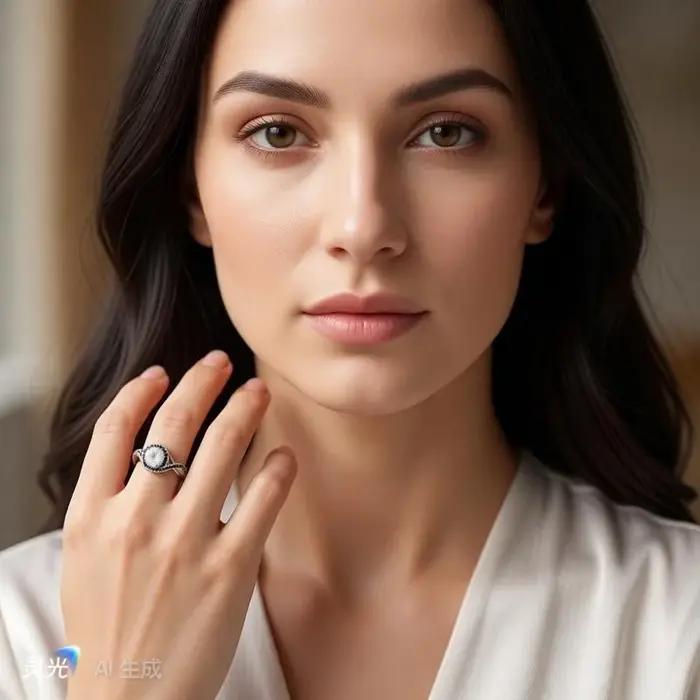 Blcak Awn 2026 Nouvelle bague de fiançailles tendance en spinelle noire couleur argent pour femme