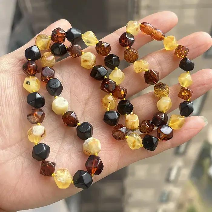 Collier en ambre véritable pour femmes, Original baltique, poli à la main, perle à facettes multicolore, magnifique bijoux en pierre naturelle 100% originale