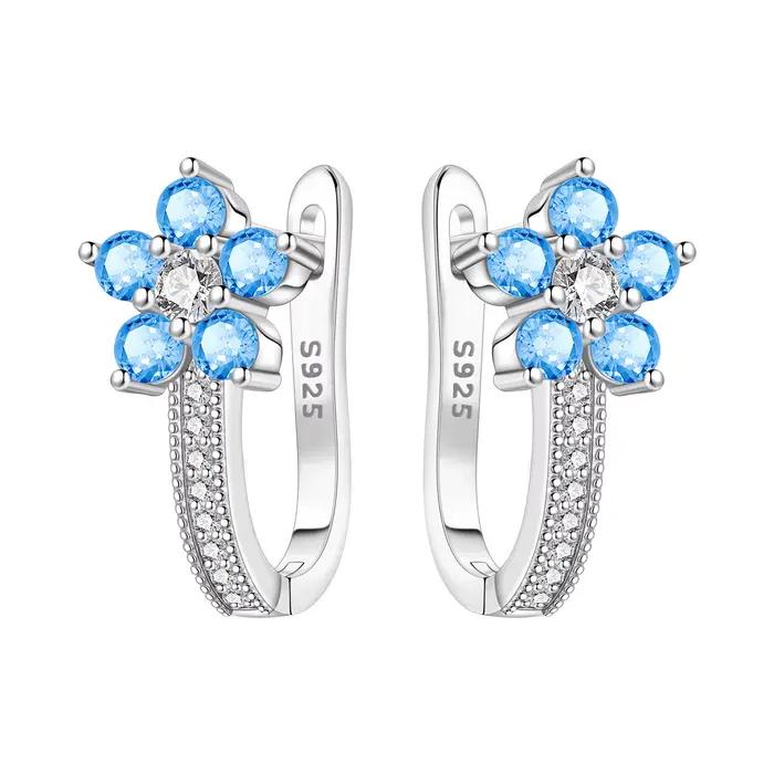 Boucles d'oreilles MISEFF fleur d'orchidée argent sterling 925 avec zirconium bleu violet pour femmes vintage style élégant cadeau d'anniversaire