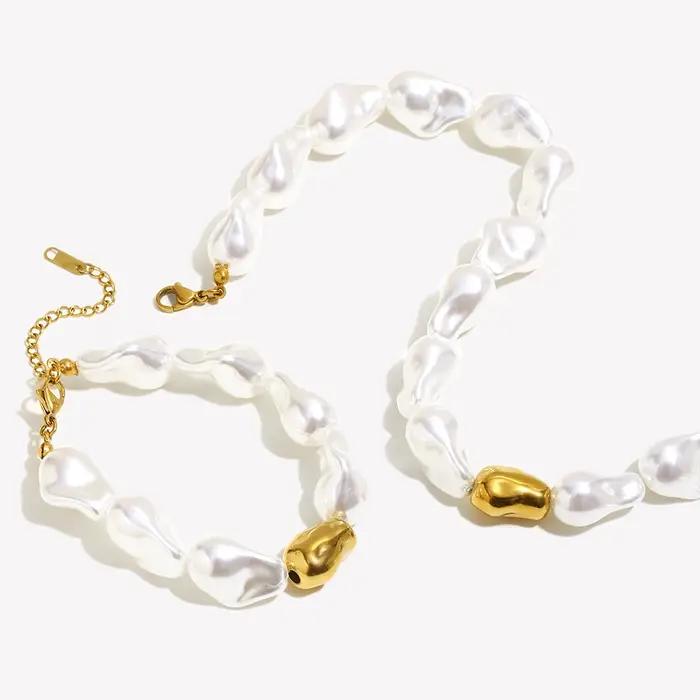 Ensemble de bijoux baroque élégants en acier inoxydable plaqué or 18 carats perles irrégulières pour femmes occasions sociales