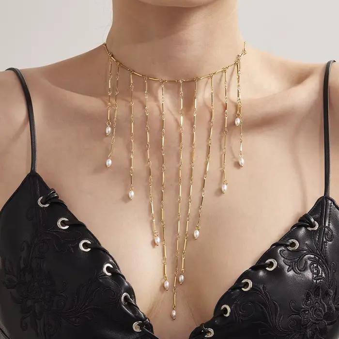 Collier de perles d'eau douce naturelles en argent doré pour femmes