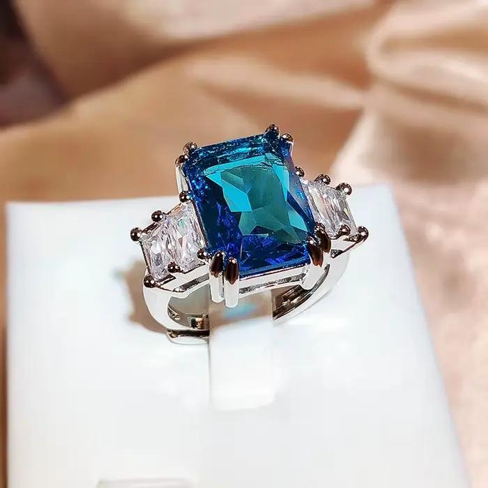 Bague Paraiba en Zircon rose/bleu/vert pour femmes, bijoux de fête de haute qualité, bague de fiança