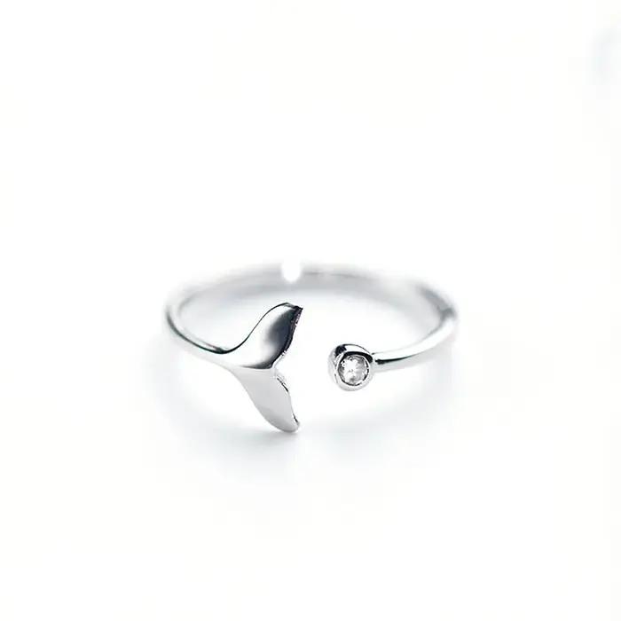 Bague Queue de Baleine Plaquée Argent pour Femme Mode Fantaisie Cocktail Anneau de Sirène Occasion Spéciale Engagement Fête Anniversaire Présent