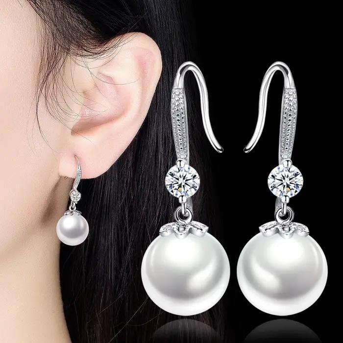 Andara-Boucles d'oreilles en argent regardé 925 avec perle pour femme