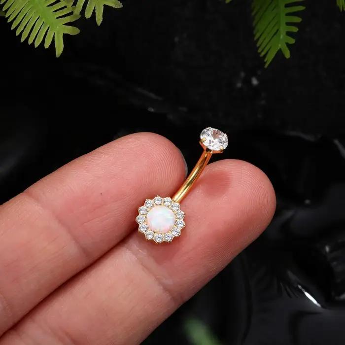 Anneau de nombril en titane G23 opale de zircone cubique plaqué or pour femmes occasions spéciales sublimer votre nombril avec élégance