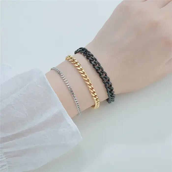 LETAPI mode acier inoxydable gourmette chaîne cubaine Bracelet pour hommes femmes Hip Hop Couple unisexe poignet main bijoux cadeau fête