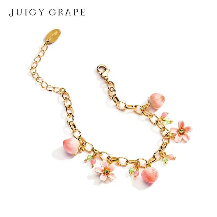 Bracelet Pêche et Fleur de Pêche Style Français Original en Or Plaqué pour Femmes Occasions Spéciales