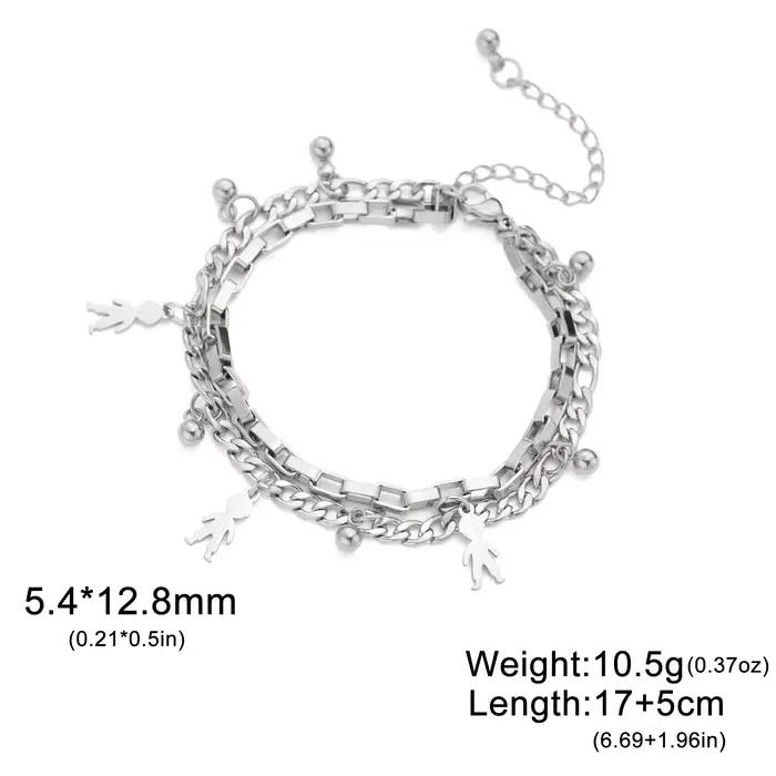Bracelet en acier inoxydable à double chaîne de maillons et breloques pour femme et homme