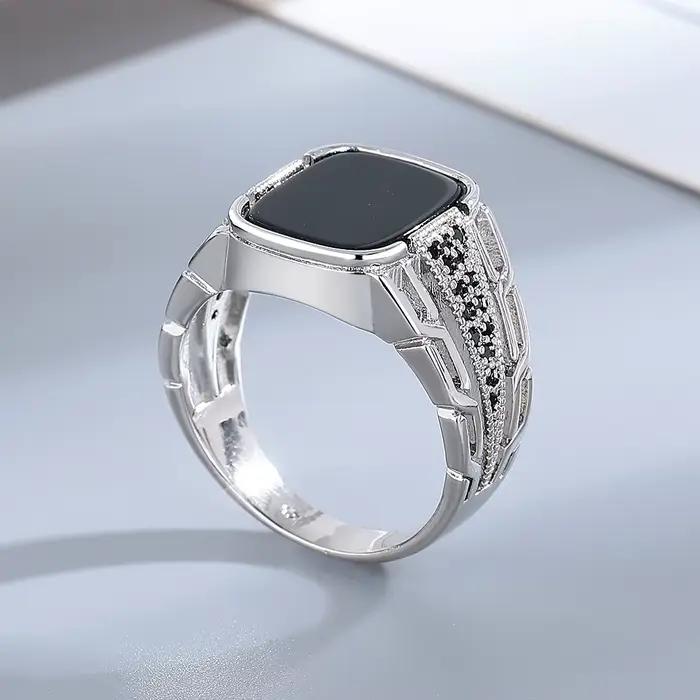 Bague en Argent Sterling 925 Sertie d'Agate Noire Élégante Cadeau de Fête pour Femmes Occasions Spéciales