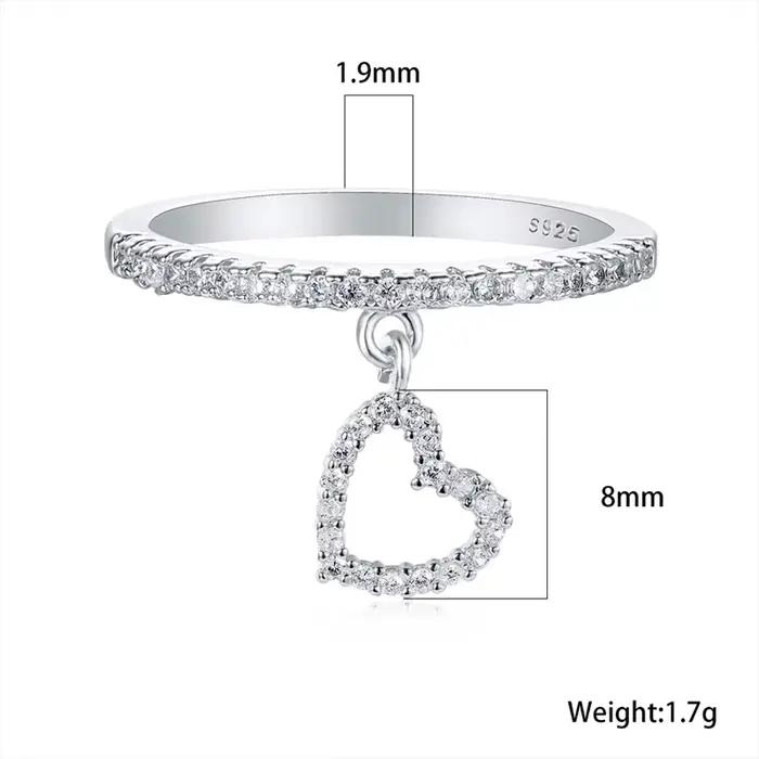 Bagues pendentif en cristal blanc pour femmes, bague de fiançailles couleur or Rose argent, Vintage, cœur d'amour, bijoux de mariage fins pour femmes