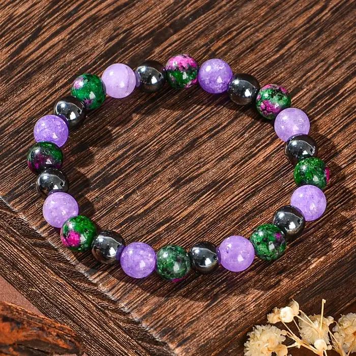 Bracelet en pierre naturelle pour la guérison de la dépression avec pierre vert fleur et mica violet pour femmes et hommes occasions spéciales bien-être émotionnel