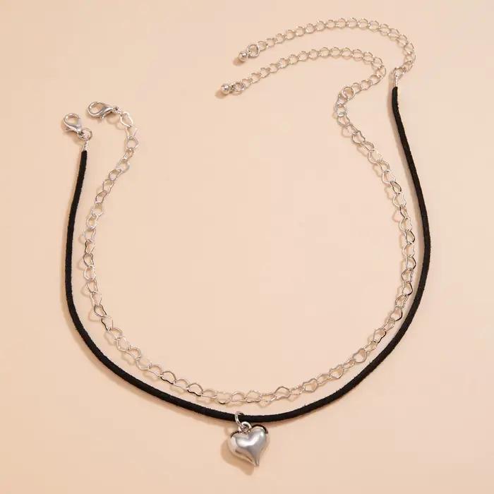 Lacteo – collier élégant avec pendentif en forme de petit cœur pour femmes, chaîne en corde, deux co