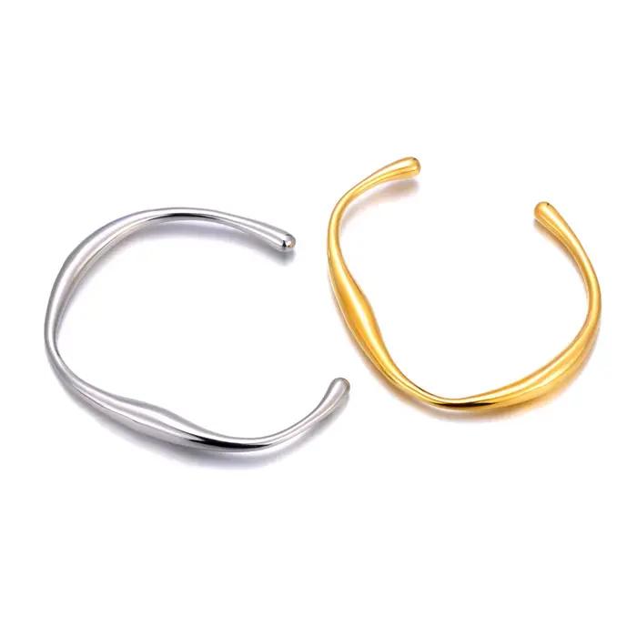 Lokaer 316 acier inoxydable poignet ouverture Bracelet Bracelet pour femmes couleur or fait à la main moulé déclaration marque fête bijoux B24008
