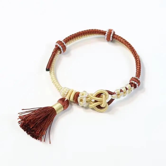 Bracelet tressé fait main style chinois 2026, nœud d'amour réglable avec pompon, motif fleur de pêcher, pour couple, usage quotidien, soirée, cadeau