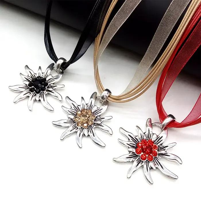 Collier avec pendentif en forme de fleur Edelweiss pour femme, bijou Vintage autrichien, vente en gros