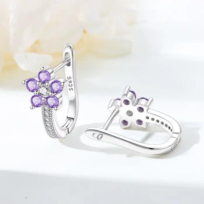 Boucles d'oreilles MISEFF fleur d'orchidée argent sterling 925 avec zirconium bleu violet pour femmes vintage style élégant cadeau d'anniversaire