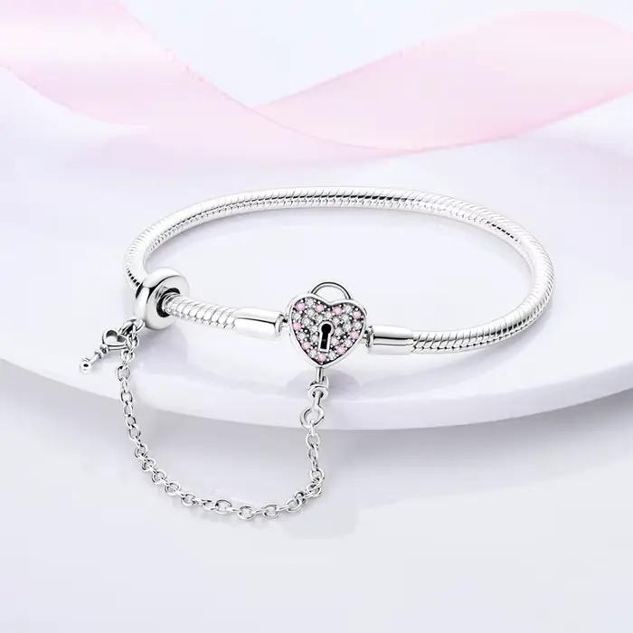 Bracelet en argent sterling 925 avec breloques de cœur et zirconium blanc pour femmes occasions spéciales