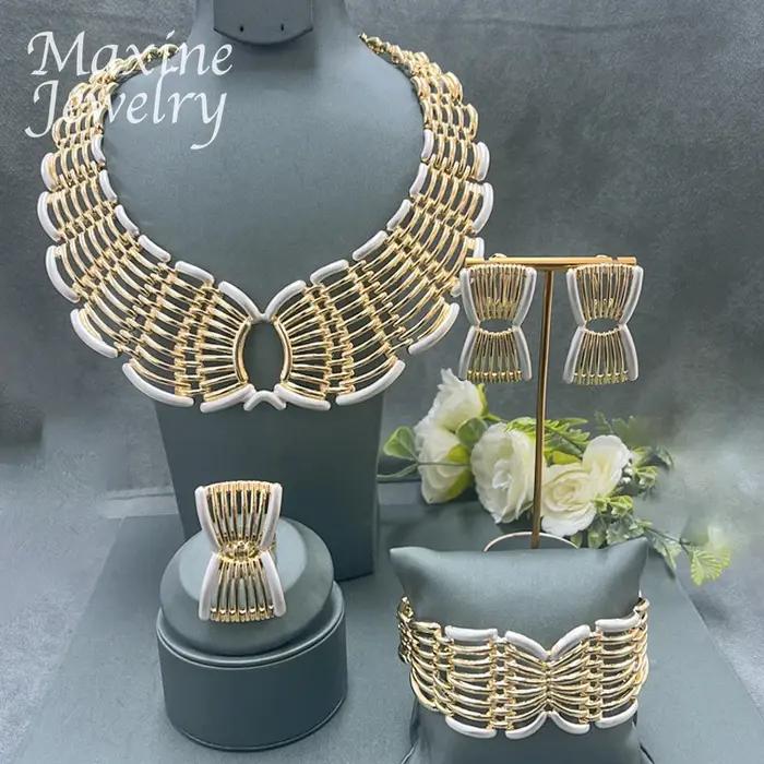 Ensemble de bijoux plaqué or 18 carats pour femme, collier, boucles d'oreilles, bracelet et bague pour mariage et occasions spéciales