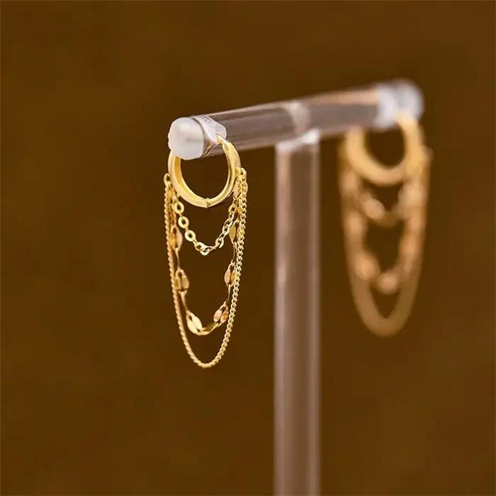 Boucles d'oreilles à pampilles en argent Sterling 925 véritable plaqué or 18 carats pour femmes