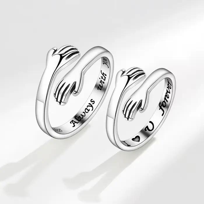 Bague de couple en forme de coeur alliage de zinc romantique engagement amour éternel pour femme homme occasions spéciales anniversaire cadeau unique