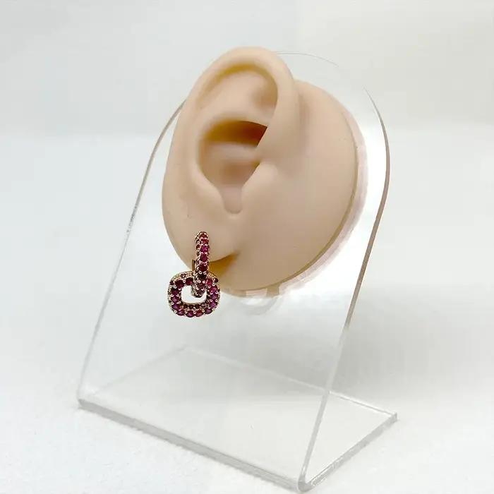 Boucles d'oreilles créoles petites pour femmes avec breloques carrées et zircone cubique – Bijoux fantaisie colorés en gros : VE917