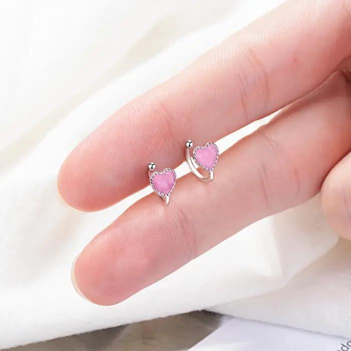 Boucle d'oreille clip coeur en argent 925 pour enfants