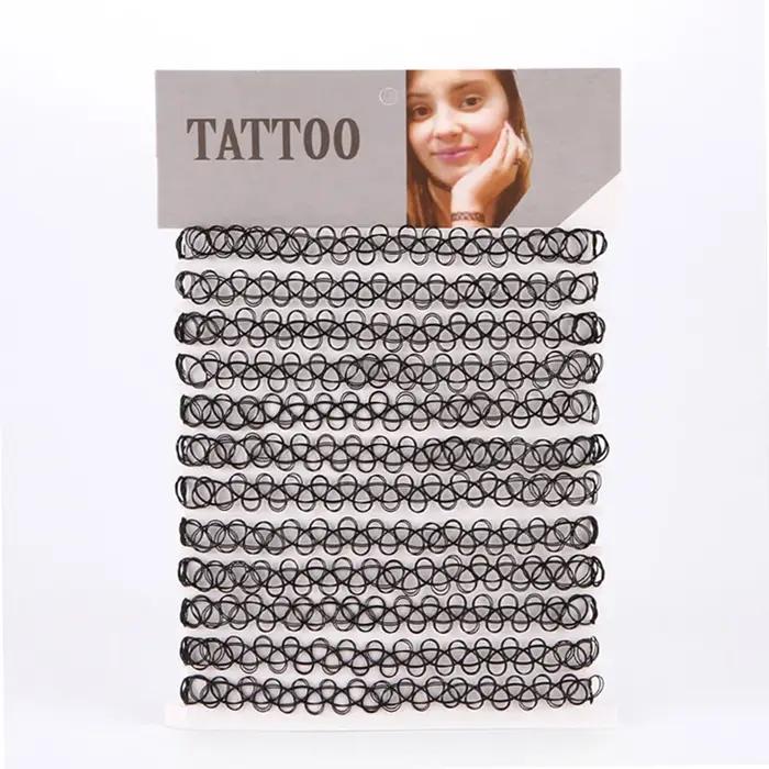 Collier de tatouage ras du cou pour filles, colliers gothiques pour femmes, bijoux Punk creux élasti