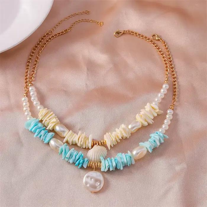 Collier de perles imitations en forme de coquillage fait main pour femmes romantique classique trendy océan plage vacances bijoux décoration