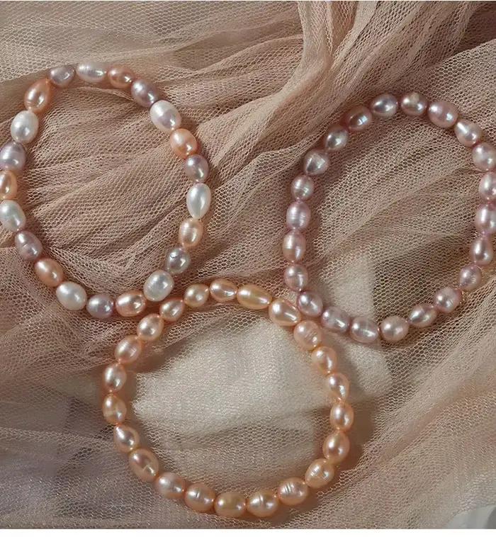 Bracelet de perles d'eau douce naturelles pour femmes, blanc, rose, violet, petites perles de riz, Simple, élastique, bijoux cadeau