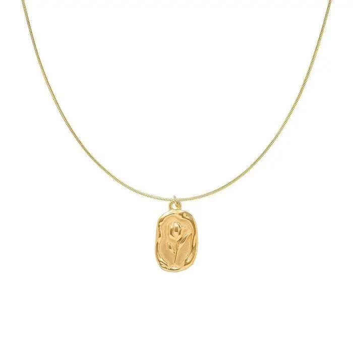 Collier avec pendentif géométrique rose simple pour femmes style punk vintage mode bohème plaque dorée chaîne serpent ras du cou bijoux cadeau 2023
