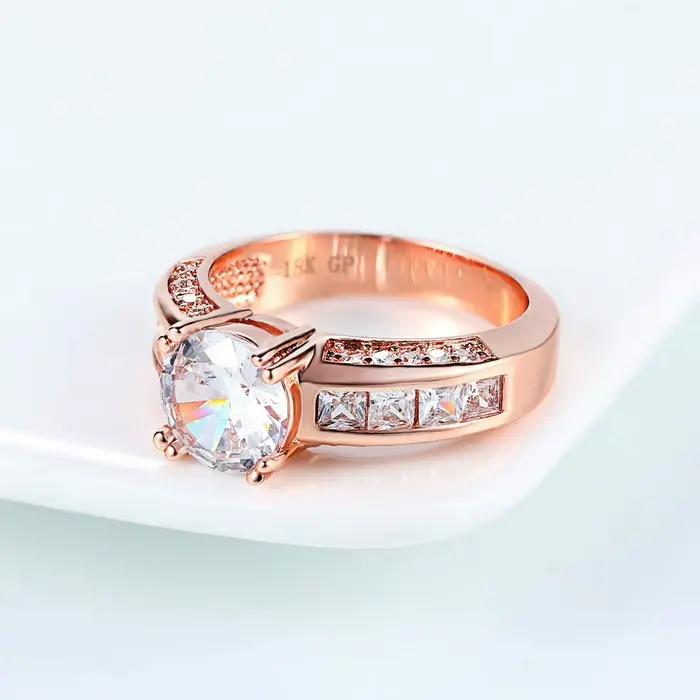 Double juste CZ pierre femmes anneaux bijoux mode or Rose couleur cristal de mariage bandes pour Couple bijoux DFR036