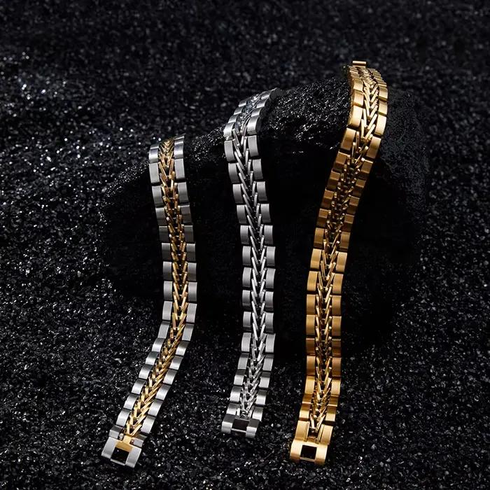 Loe | Bracelet Punk en acier inoxydable pour hommes, mode garçon, plaqué or, bijoux Hip Hop, nouveau Design