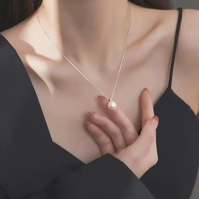 Collier de perles en argent Sterling 925, 8mm, chaîne de clavicule élégante, pendentif de perles haut de gamme, accessoire exquis, bijoux