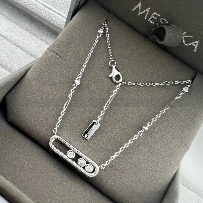 Nouveau Collier Coulissant pour Femme à Trois Diamants Brossés