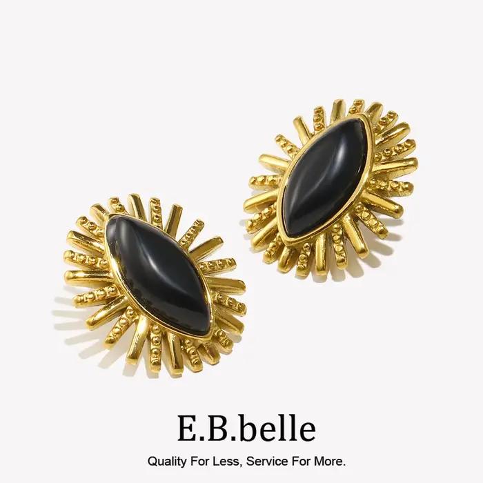 E.B.belle – boucles d'oreilles œil en Agate noire, pierre naturelle, acier inoxydable, plaqué or 18 carats, bijoux à la mode pour femmes, breloque de haute qualité