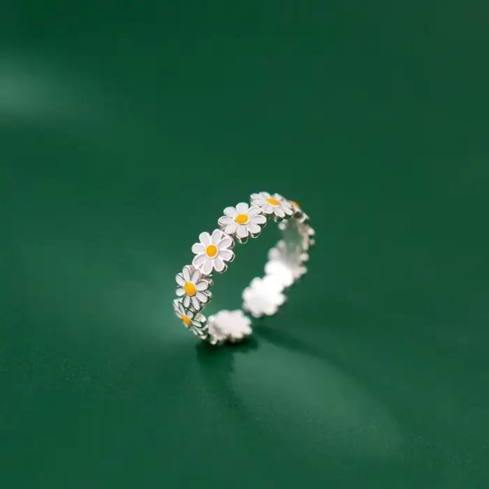 Bagues de mariage coréennes Vintage en forme de marguerite pour femmes, anneau de doigt réglable, ca