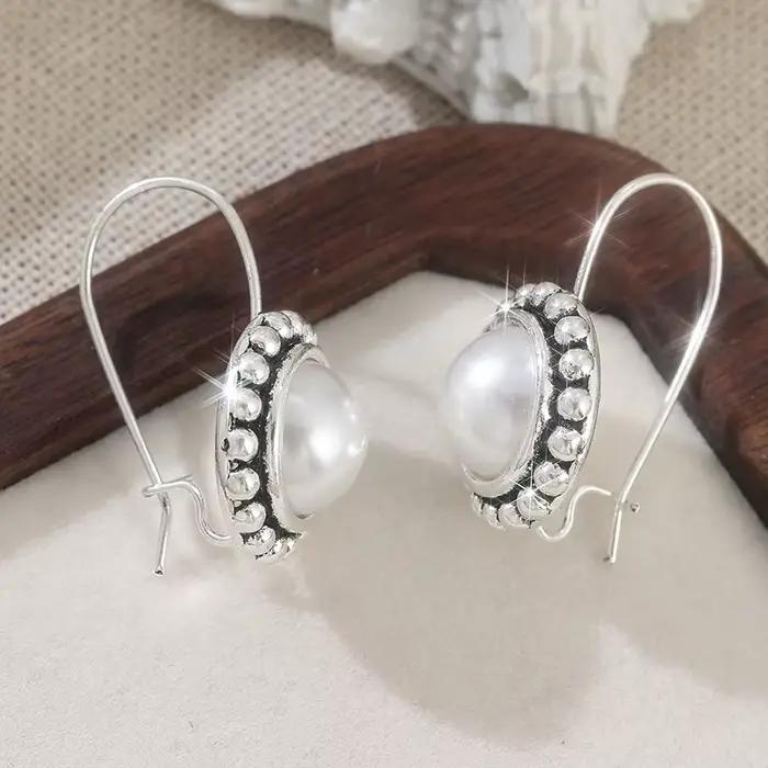 Boucles d'oreilles pendantes en perles synthétiques incrustées pour femmes