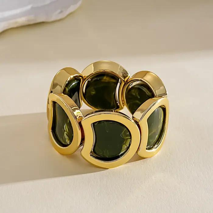 Bracelet géométrique vintage en résine DOO MEI pour femme, plaqué or, chaîne large et épaisse, idéal pour les banquets, les rendez-vous et les soirées, bijoux de mode