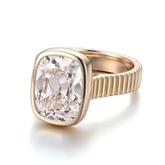 Bagues de fiançailles en or rose massif 18 carats pour femmes, avec moissanite taille coussin allongée, bijoux de fête, cadeau